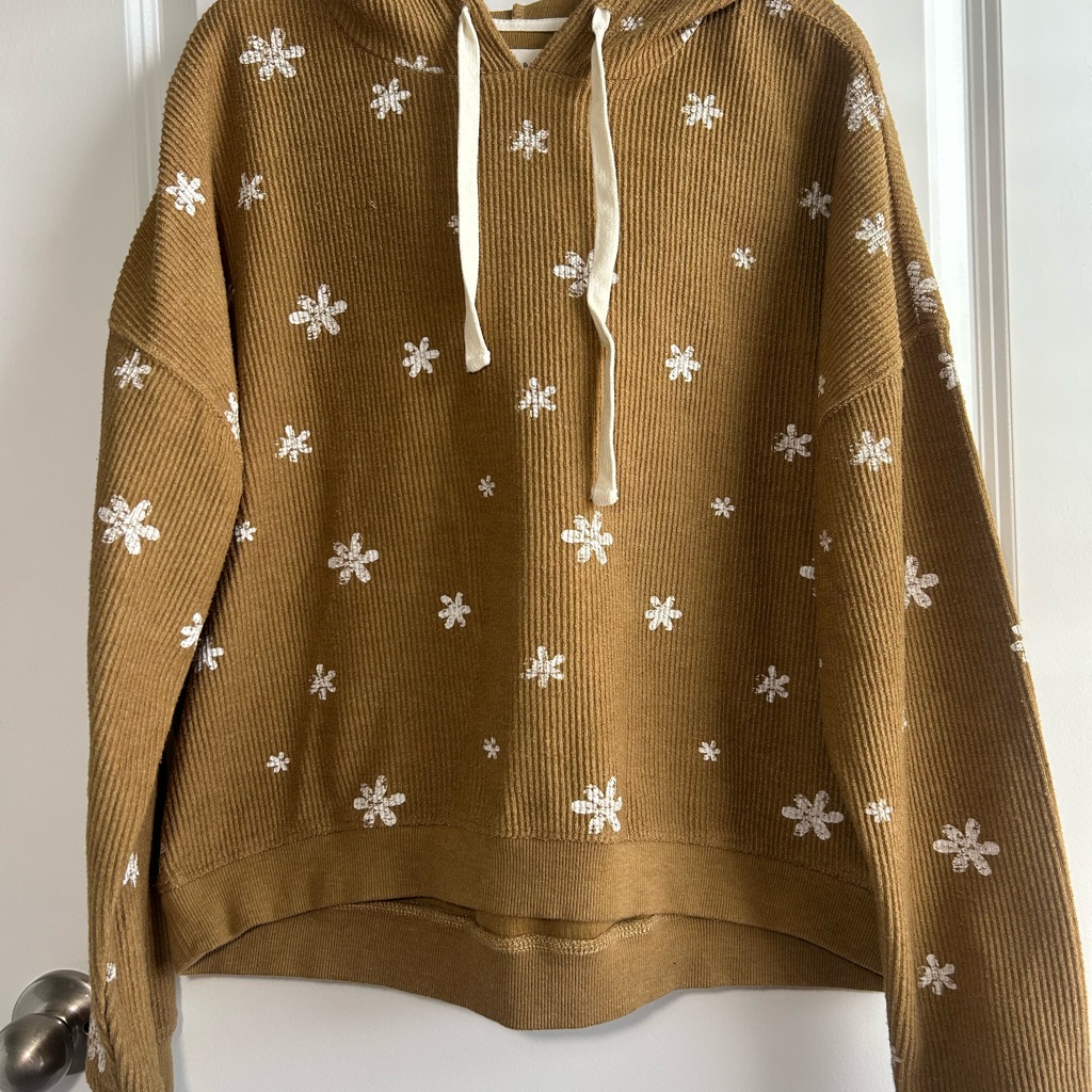 Thread & Supply Camel Ribbed Hoodie With White Daisy Details
